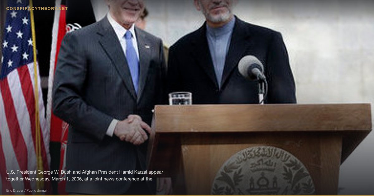 9/11 Conspiracy Theories (2001) — U.S. President George W. Bush and Afghan President Hamid Karzai appear together Wednesday, March 1, 2006, at a joint news conference at the Presidential Palace in Kabul, Afganistan.