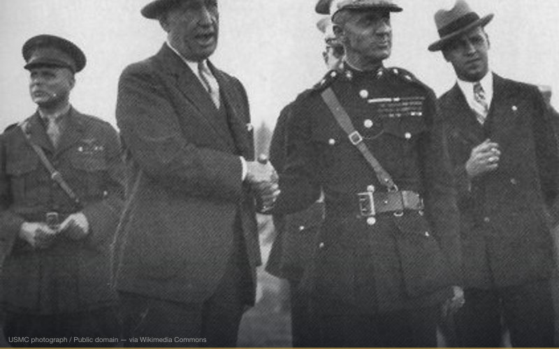 Smedley Butler at his 1931 retirement ceremony. Marine Corps Archives & Special Collections — related to Business Plot — Attempted Fascist Coup Against FDR