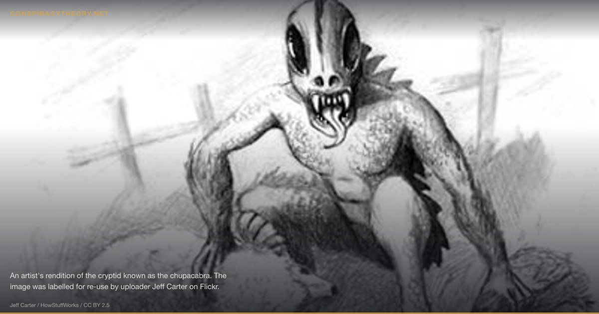 Chupacabra as Government Genetic Experiment (1995) — An artist's rendition of the cryptid known as the chupacabra. The image was labelled for re-use by uploader Jeff Carter on Flickr.