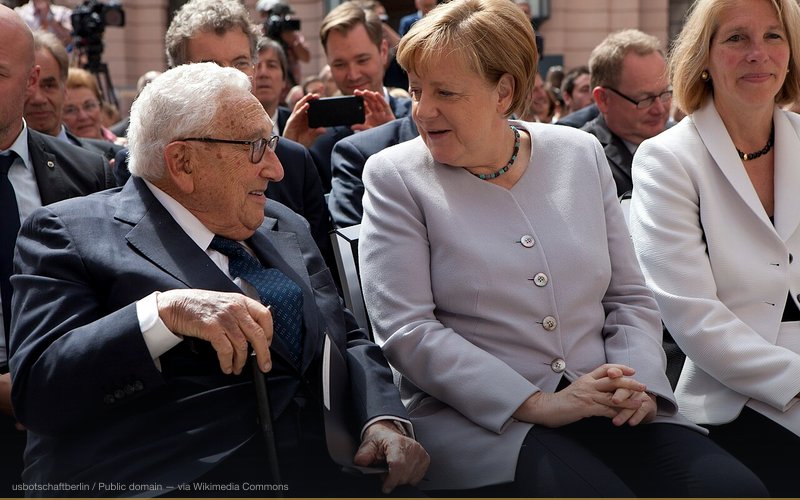 Chancellor Merkel greets Henry Kissinger — related to Operation Condor — CIA-Backed South American Death Squads