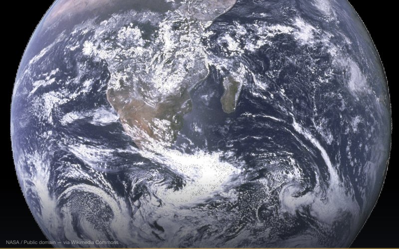 "The Blue Marble" is a famous photograph of the Earth taken on December 7, 1972 by the crew of the Apollo 17 spacecraft en route to the Moon at a distance of about 29,000 kilometers (18,000 statute miles). It shows Africa, Antarctica, and the Arabian Peninsula. — related to Peak Oil as Manufactured Scarcity