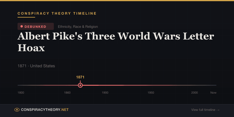 Albert Pike's Three World Wars Letter Hoax — Conspiracy Theory Timeline 1871, United States