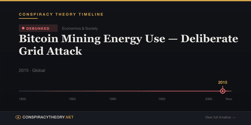 Bitcoin Mining Energy Use — Deliberate Grid Attack — Conspiracy Theory Timeline 2015, Global