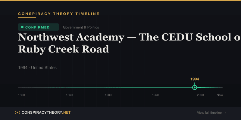 Northwest Academy — The CEDU School on Ruby Creek Road — Conspiracy Theory Timeline 1994, United States